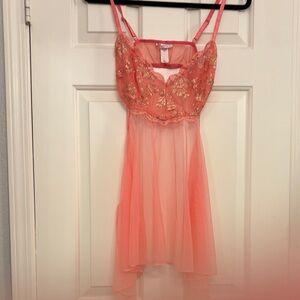 Vintage Y2K Victoria Secret Sheer Coral Embroidered Lingerie | Size Medium